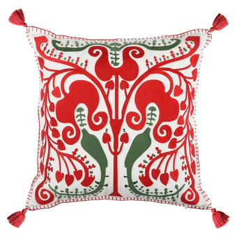 Transylvanian Suzani Embroidered Linen Cushion 50x50 cm Mindthegap
