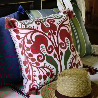 Transylvanian Suzani Embroidered Linen Cushion 50x50 cm Mindthegap