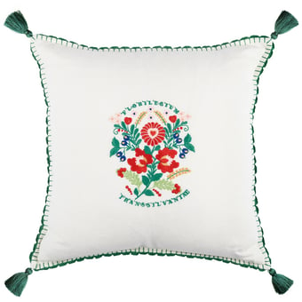 Transylvanian Florilegium Embroidered Linen Cushion 50x50 cm Mindthegap
