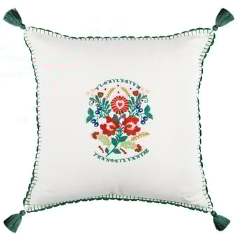 Transylvanian Florilegium Embroidered Linen Cushion 50x50 cm Mindthegap
