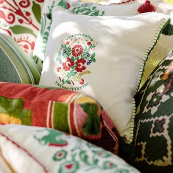 Transylvanian Florilegium Embroidered Linen Cushion 50x50 cm Mindthegap