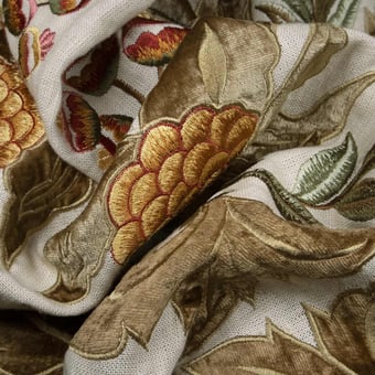 Constantine Embroidered Fabric Linen Sage/Gold Mulberry