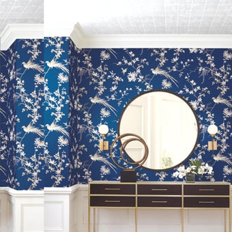 Tapete Bird And Blossom Chinoserie Blue York Wallcoverings
