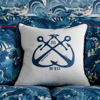 Vintage Anchors Cushion Blue. White Mindthegap