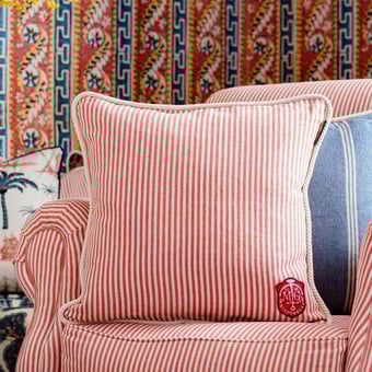 Rhubarb Stripe Cushion Red. White Mindthegap