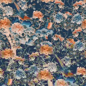 Panoramatapete A Manchurian Night Blue. Red. Taupe Mindthegap