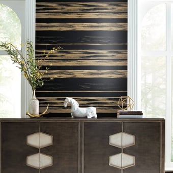 Horizontal Dry Brush Wallpaper Black/Gold York Wallcoverings