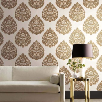 Teardrop Damask Wallpaper Gold York Wallcoverings