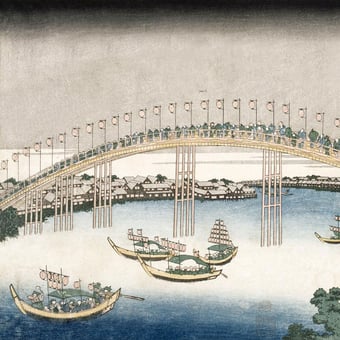 Le pont Tenma dans la province de Settsu Panel Bridge Etoffe.com x Agence Musées Nationaux