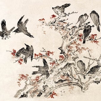 Carta da parati murale Oiseaux dans les branches d'un érable Birds Etoffe.com x Agence Musées Nationaux