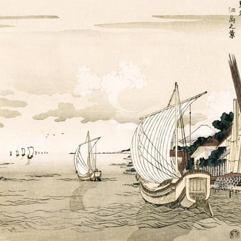 Carta da parati murale Vue de Tsukudajima à Edo Horizon Etoffe.com x Agence Musées Nationaux