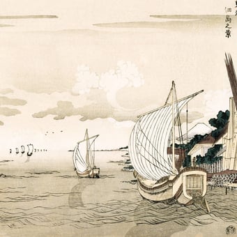 Vue de Tsukudajima à Edo Panel Horizon Etoffe.com x Agence Musées Nationaux