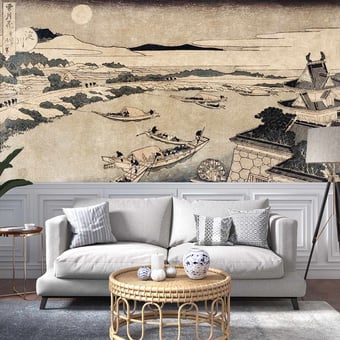Papel pintado mural panorámico La rivière Yudogawa Beige Etoffe.com x Agence Musées Nationaux