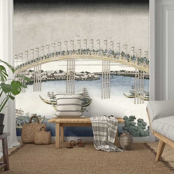 Carta da parati murale Le pont Tenma dans la province de Settsu Bridge Etoffe.com x Agence Musées Nationaux