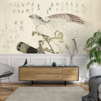 Papel pintado mural panorámico Faucon sur un perchoir Falcon Etoffe.com x Agence Musées Nationaux