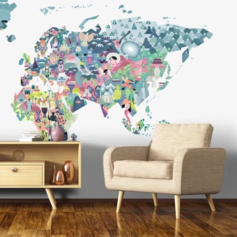 Papier peint panoramique Diversity Map Lilac Coordonné