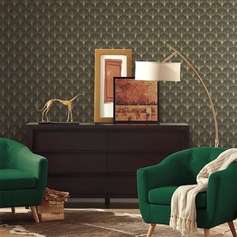 Papier peint Scalloped Pearls Black/Gold York Wallcoverings