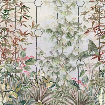 Papel pintado mural panorámico Katsura OLIVE/CORAL Osborne and Little
