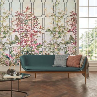 Papel pintado mural panorámico Katsura OLIVE/CORAL Osborne and Little