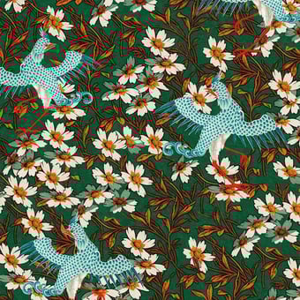 Panoramatapete Chinoise Blue. Green. Red. Turquoise Mindthegap