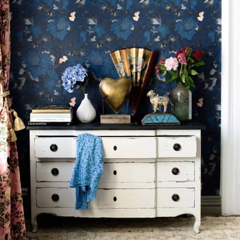 The Cantonese Garden Panel Indigo blue. Light Blue. Peach Mindthegap