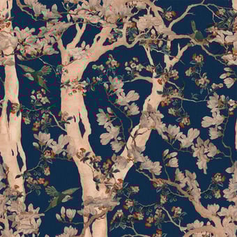 Panoramatapete The Sacred Tree Indigo blue. Peach. Red. Taupe Mindthegap