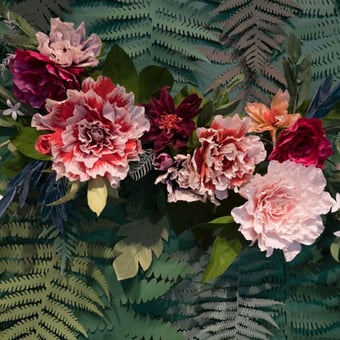 Papel pintado mural panorámico Unfading Flowers Colossal Oeillet Rebel Walls