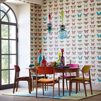 Papilio Wallpaper Flamingo/Papaya/Olive Harlequin