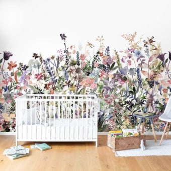 Papel pintado mural panorámico May Meadow Pastel Spring Rebel Walls