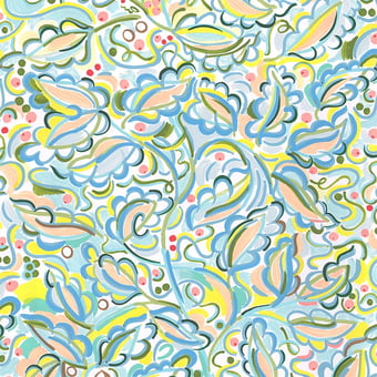 Tessuto Enchanted Leaves Blue Claire de Quénetain