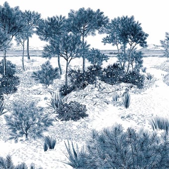 Papel pintado mural panorámico Dune Bleu 150x330 cm - 3 listones - lado izquierdo Isidore Leroy