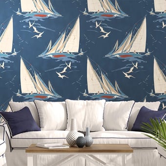 Round the Island Wallpaper Indigo Mulberry