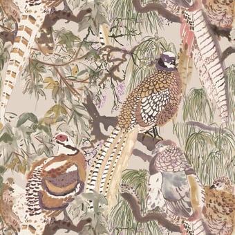 Game Birds II Wallpaper Charcoal Mulberry