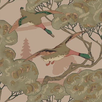 Papel pintado Grand Flying Ducks Grey Blue Mulberry
