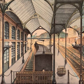 Gare de Chemin de Fer Panel 400x300 cm - 6 lés Maison Images d'Epinal
