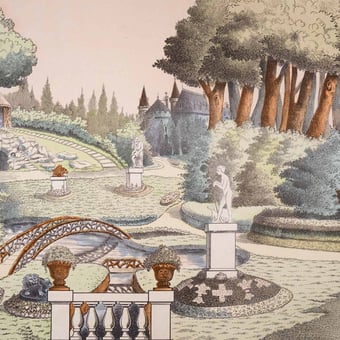 Papel pintado mural panorámico Parc du Château 398x300 cm - 6 tiras Maison Images d'Epinal
