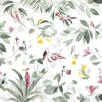 Birds Island Panel Vert et Rose Les Dominotiers