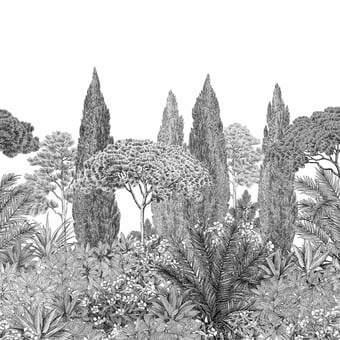 Papel pintado mural panorámico Riviera Grisaille 150x330 cm - 3 listones - lado izquierdo Isidore Leroy