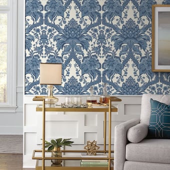 French Artichoke Damask Wallpaper Indigo York Wallcoverings