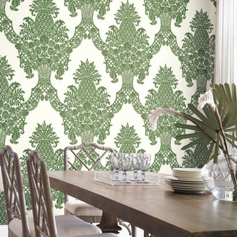 Pineapple Plantation Damask Wallpaper Gold York Wallcoverings