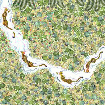 Papel pintado mural panorámico Tigres Naturel 150x330 cm - 3 tiras - Parte A Isidore Leroy