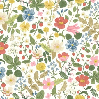 Carta da parati Strawberry Fields blue-gilver Rifle Paper Co.