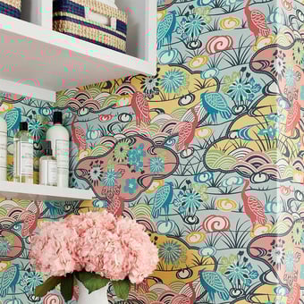 Heron Stream Wallpaper Soft blue Thibaut