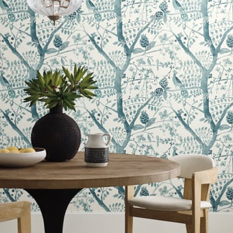 Peacock Block Print Wallpaper Berry York Wallcoverings