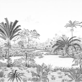 Papier peint panoramique Rivière des Parfums Gris Gravure 150x330 cm - 3 lés - Partie A Isidore Leroy