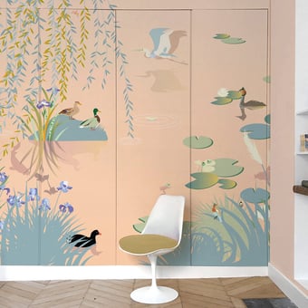 Carta da parati murale Etang Rose 150x330 cm - 3 lés - Partie A Little Cabari