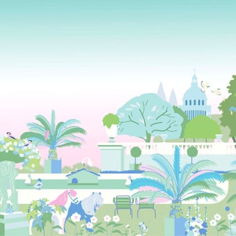 Papel pintado mural panorámico Jardin du Luxembourg Rose 150x330 cm - 3 tiras - Parte A Little Cabari