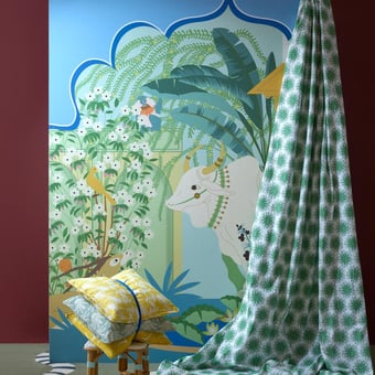Prithvi Mata Bleu Panel 150x330 cm - 3 lés - Partie A Little Cabari