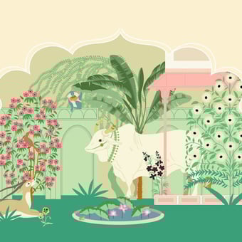 Prithvi Mata Rose Panel 150x330 cm - 3 lés - Partie A Little Cabari