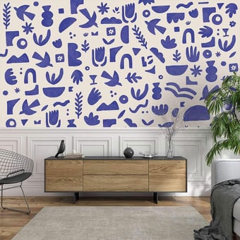 Papel pintado mural panorámico Découpes Fond Clair Bleu Etoffe.com x Claire Prouvost